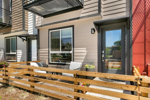 Enjoy the patio space of the West Line Village Townhomes